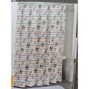 Peanuts Fabric Shower Curtain 72 x 72 NWT Snoopy Woodstock Stripes Pink Red